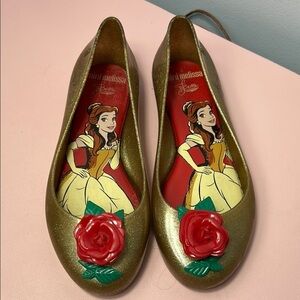 Mini Melissa Belle Gold Flats Red Rose Detail Size 3